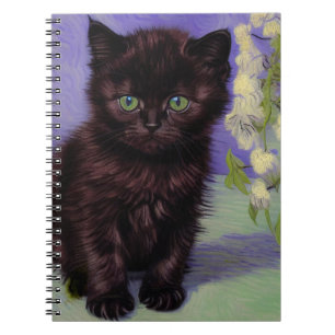 Caderno Espiral Gato de estilo Van Gogh com Flores Brancas