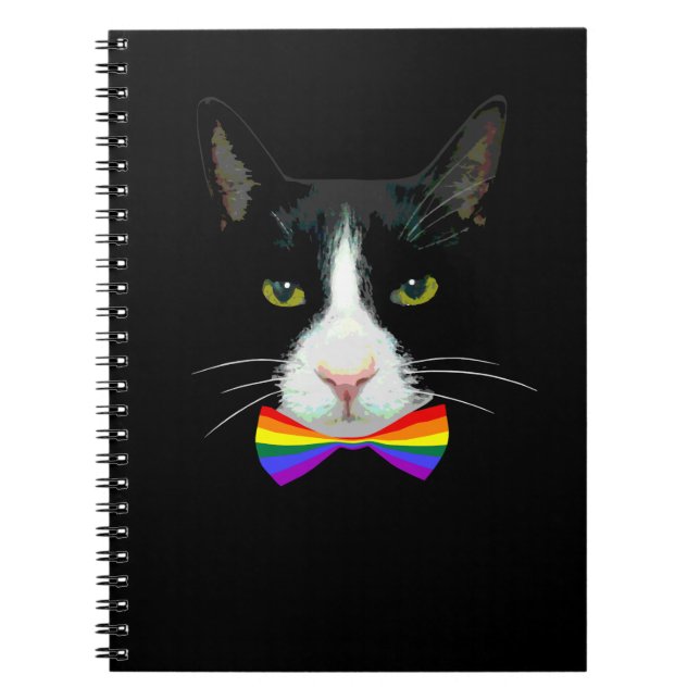 Caderno Espiral Gato de Gay LGBT com empate de Arco Arco-Íris (Frente)