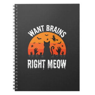 Caderno Espiral Gato de Halloween Quer Cérebros Agora Design