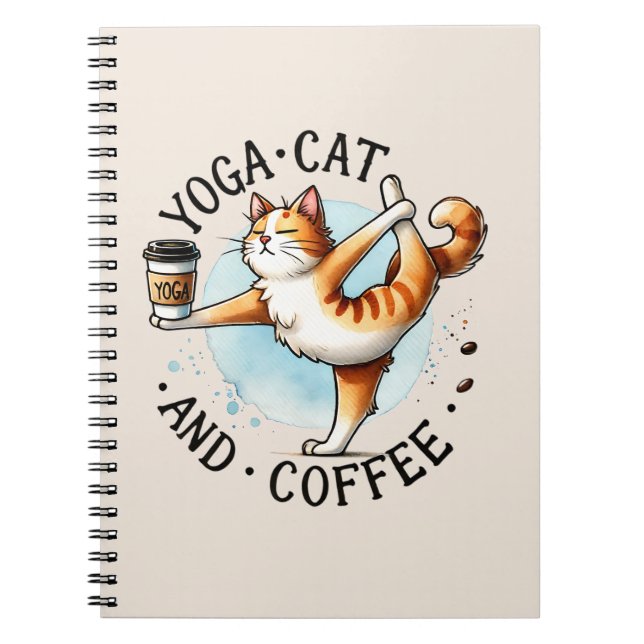 Caderno Espiral Gato de ioga - Gato de ioga e café (Frente)