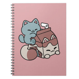 Caderno Espiral Gato de Leite Chocolate Kawaii – Bebida Aconchegan