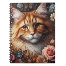 Caderno Espiral Gato de Maine Coon e Rosas Rosa Amantes de Gatos