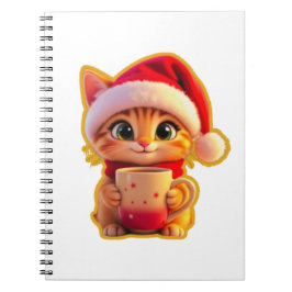 Caderno Espiral **Gato de Natal Fofo com Chapéu de Papai Noel – Fé