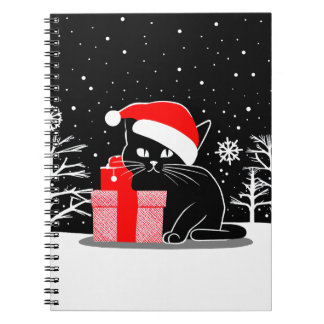 Caderno Espiral Gato de Natal Negro