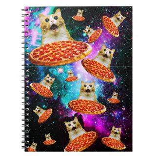 Caderno Espiral Gato de pizza espacial engraçado