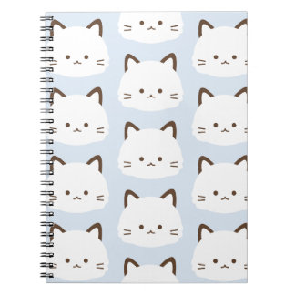 Caderno Espiral Gato de rosto fofo com fundo azul pastel