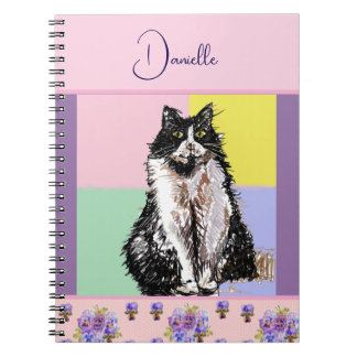 Caderno Espiral Gato de Smoking Rosa Gatos Aquarela Personalizável