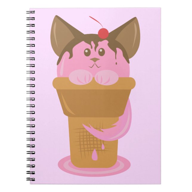 Caderno Espiral Gato de Sorvete de morango (Frente)