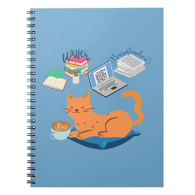 Caderno Espiral Gato do Escritor de Procrastinação (Frente)