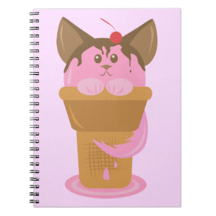 Caderno Espiral Gato do sorvete da morango