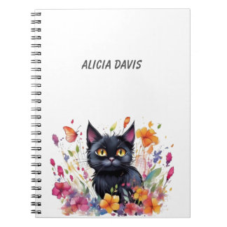 Caderno Espiral gato doce aquarela | seu nome