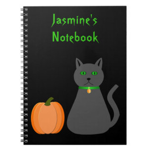 Caderno Espiral Gato e Abóbora de Halloween Bonitos Personalizados