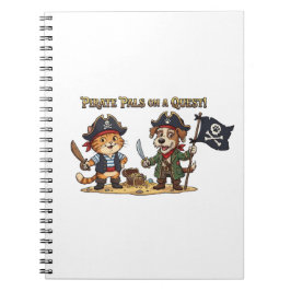Caderno Espiral Gato e Cachorro Pirata Fofos em Busca de Tesouro