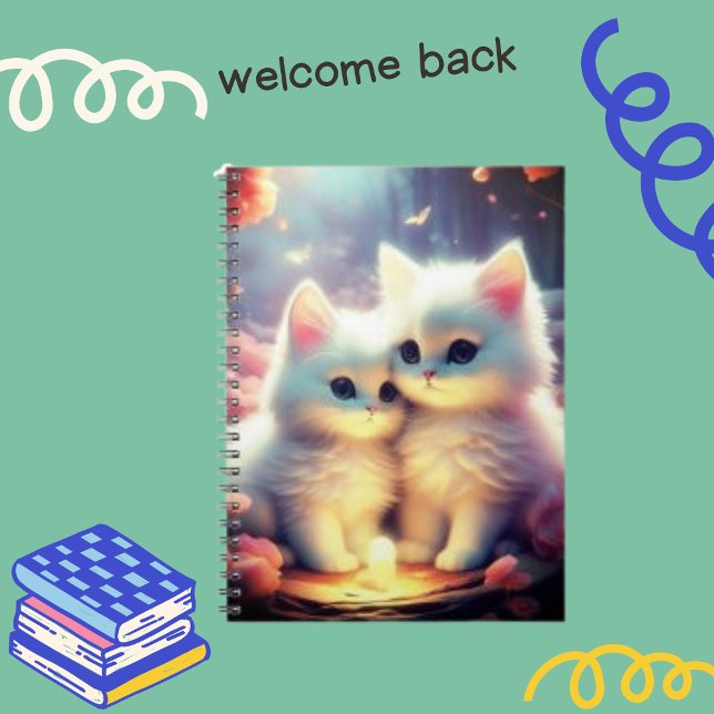 Caderno Espiral Gato e Luz de Gatinho Bonito com Borboletas Espars (Criador carregado)