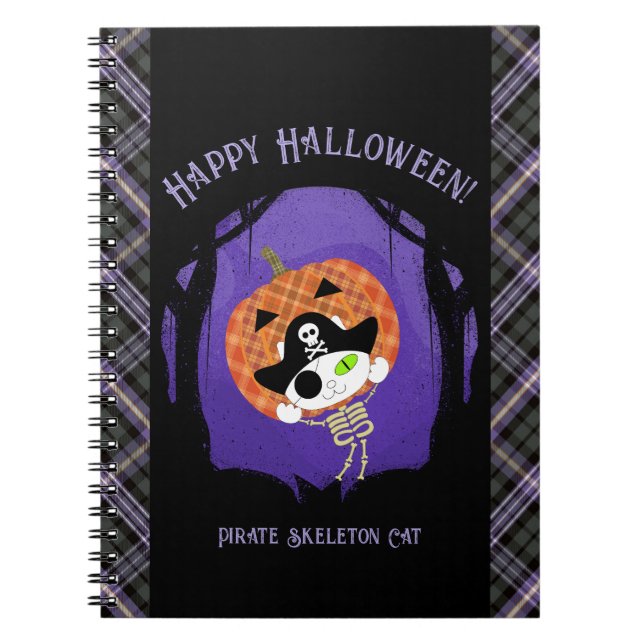 Caderno Espiral Gato e pelado de esqueleto pirata (Frente)
