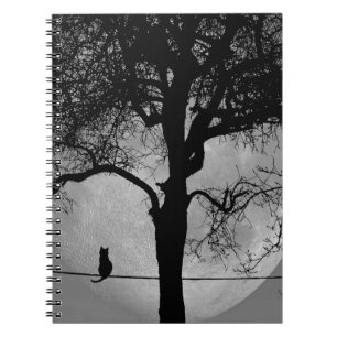 Caderno Espiral Gato em uma lua cheia de fio