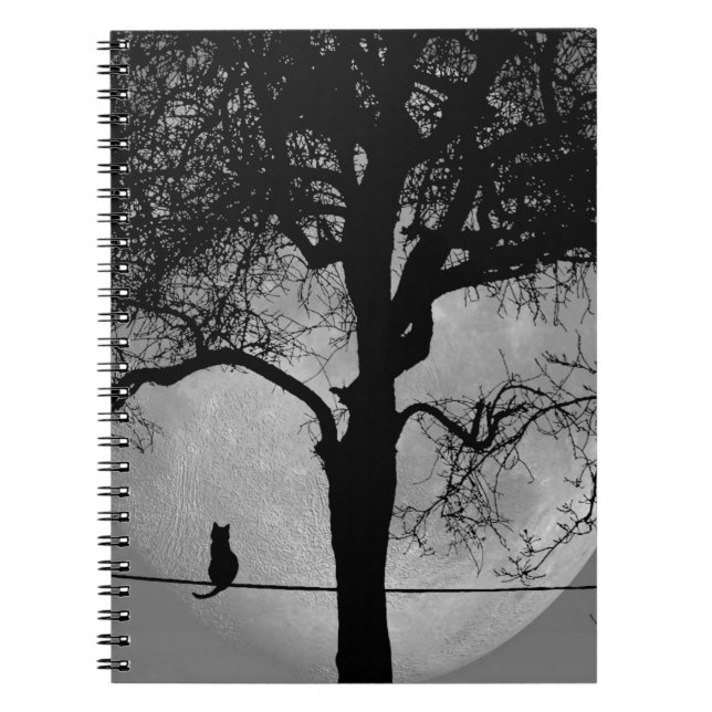 Caderno Espiral Gato em uma lua cheia de fio (Frente)
