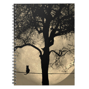 Caderno Espiral Gato em uma lua cheia de fio