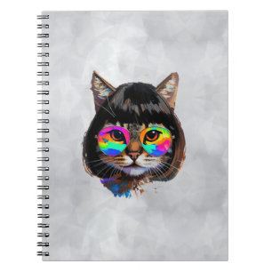 Caderno Espiral Gato em uma Peruca + Óculos de Sol (Pintura #9)
