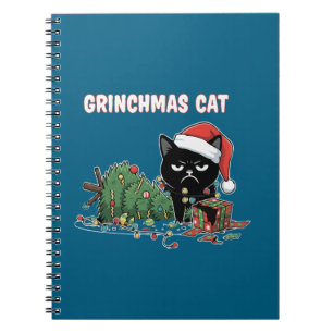 Caderno Espiral Gato engraçado do Grinchmas Natal do Gato Preto