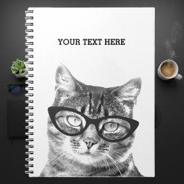 Caderno Espiral Gato engraçado vestindo óculos design fotográfico