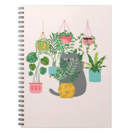 Caderno Espiral Gato Entre Plantas Engraçado