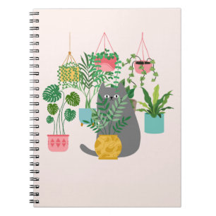 Caderno Espiral Gato Entre Plantas Engraçado
