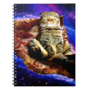 Caderno Espiral Gato espacial deitado numa pizza