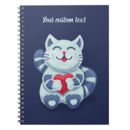 Caderno Espiral Gato Fofo Azul Dia dos Namorados Crianças