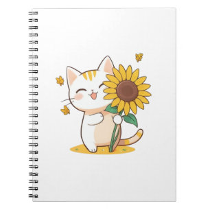 Caderno Espiral Gato Fofo com Design Kawaii de Girassol