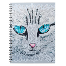 Caderno Espiral Gato Fofo de Olhos Azuis