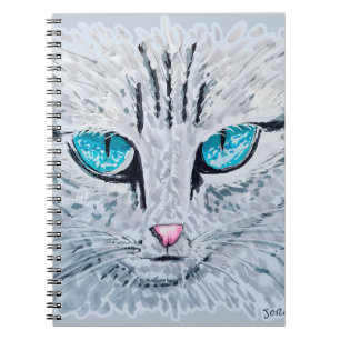 Caderno Espiral Gato Fofo de Olhos Azuis