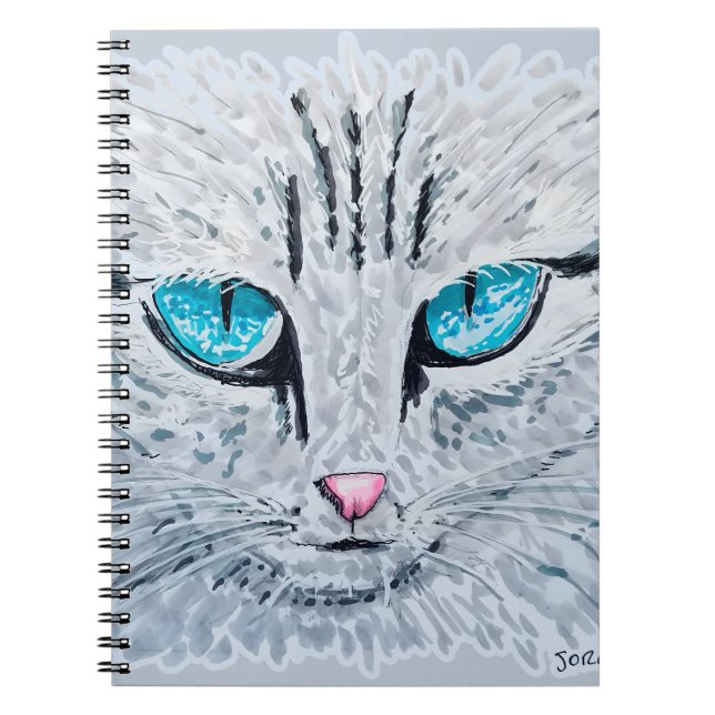 Caderno Espiral Gato Fofo de Olhos Azuis (Frente)