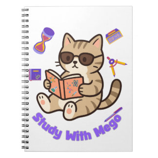 Caderno Espiral Gato fofo estudando com óculos de sol engraçado 