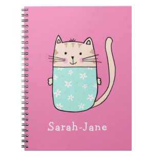 Caderno Espiral Gato Fofo Nome Personalizado Rosa