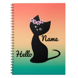 Caderno Espiral Gato-gato preto-branco personalizado gradiente de 