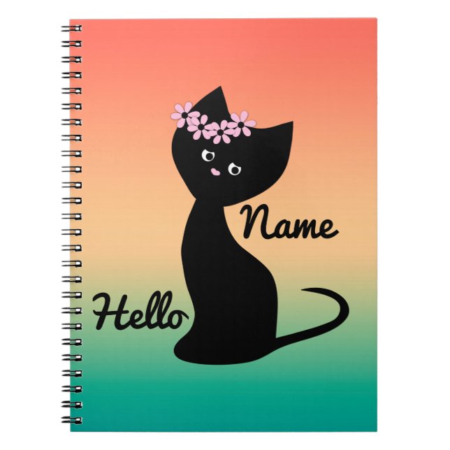 Caderno Espiral Gato-gato preto-branco personalizado gradiente de  (Frente)