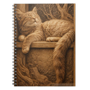 Caderno Espiral Gato Gengibre Adormecido em Estilo Xilogravura Rús