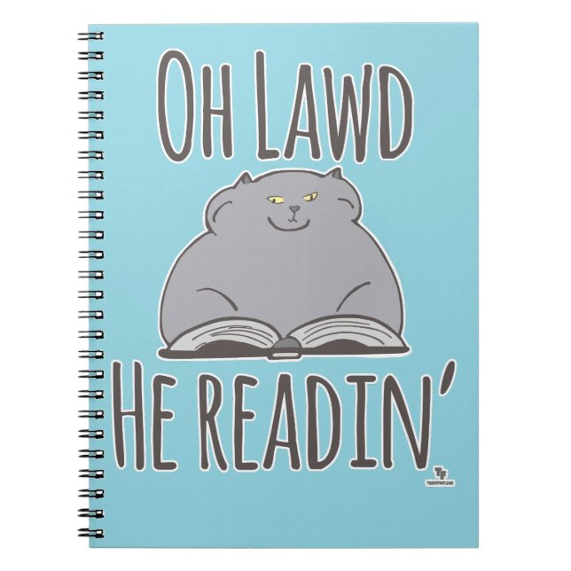 Caderno Espiral Gato Gordo Engraçado Ele Lendo Cartografia Felina  (Frente)