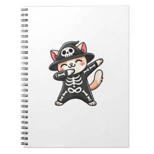 Caderno Espiral Gato Halloween Esqueleto Gato Fofo Crianças 