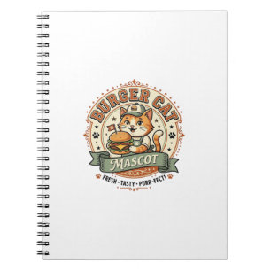 Caderno Espiral Gato Hambúrguer Mascote Gato Fast Food Mascote Gat