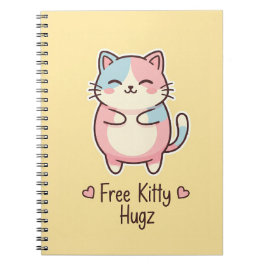 Caderno Espiral Gato Kawaii Fofo "Abraços de Cachorrinho Grátis" P