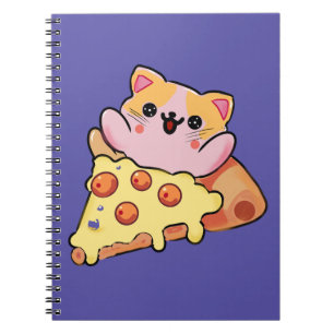 Caderno Espiral Gato Kawaii Personalizado Abraçando Pizza de Peppe