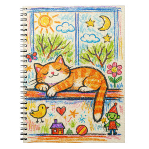 Caderno Espiral Gato Laranja Aconchegante no Parapeito da Janela A