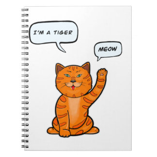 Caderno Espiral Gato laranja bonito diz "Miau". Tigre 2022