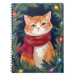 Caderno Espiral Gato Laranja de Natal Animal de Estimação Festivo