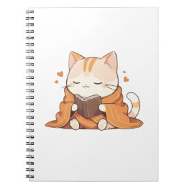 Caderno Espiral Gato Leitor Aconchegante Kawaii Design de Gatinho 