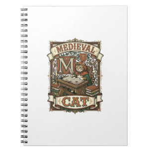 Caderno Espiral Gato Medieval Manuscrito Medieval Vintage