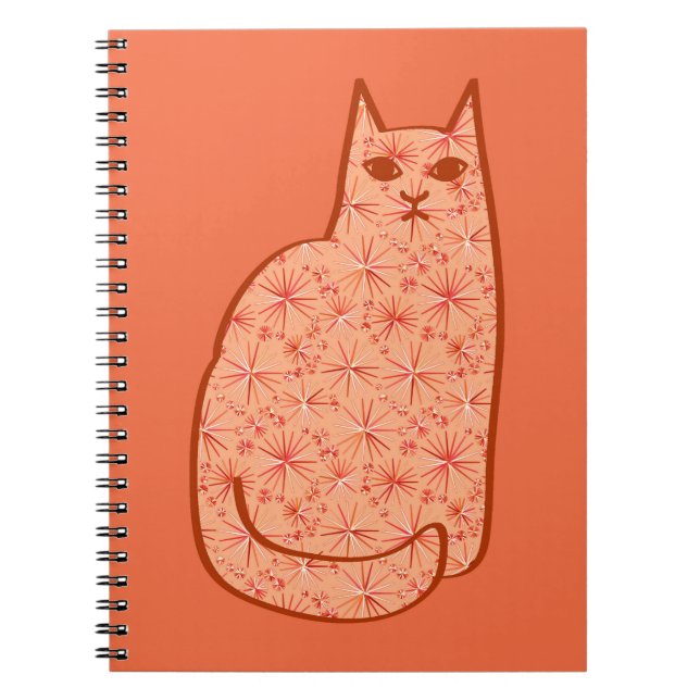 Caderno Espiral Gato Moderno do Século médio, Laranja Coral e Bran (Frente)