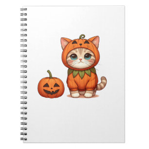 Caderno Espiral Gato na roupa de abóbora para o Dia das Bruxas